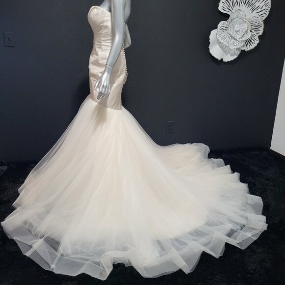 NWT~$1880~JUSTIN ALEXANDER~6/8~PEARL PINK STRAPLESS MERMAID WEDDING DRESS - Picture 7 of 16